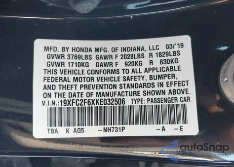 2019 Honda Civic Lx z USA, uszkodzony, nr VIN 19XFC2F6XKE032506